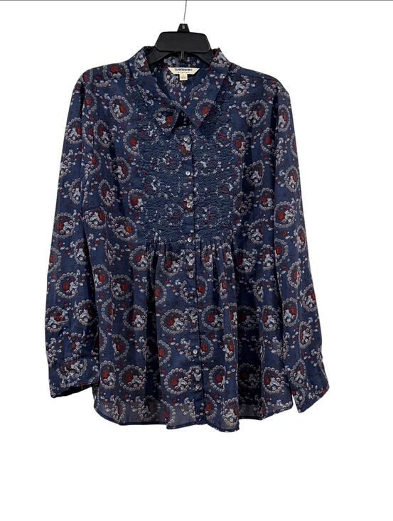 Tantrums Tops - Tantrums Red White & Blue Floral Peasant-Style Sheer Blouse SZ XL Embroidery